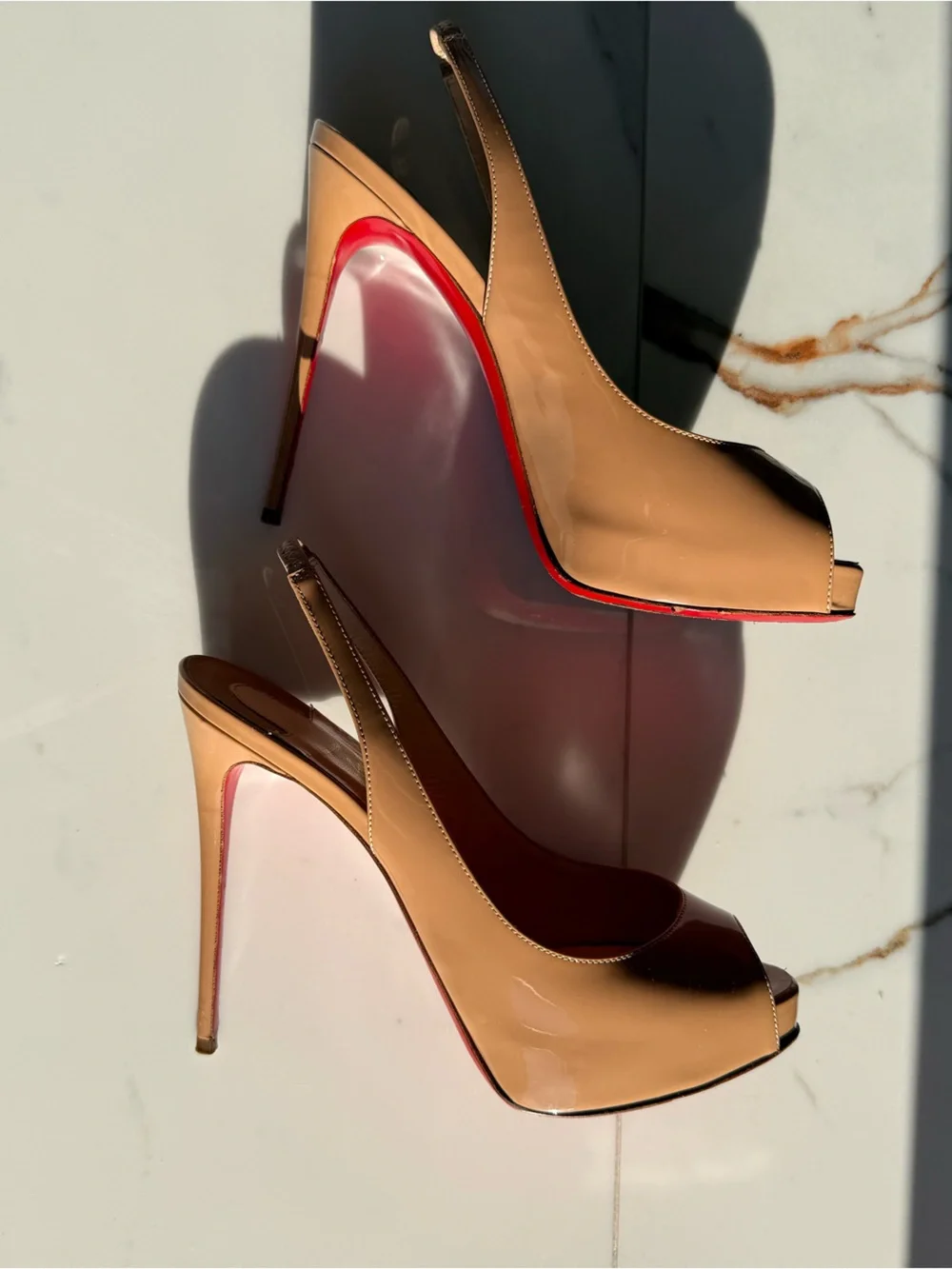 Christian Louboutin Prive 120 Nude Patent Leather Sling